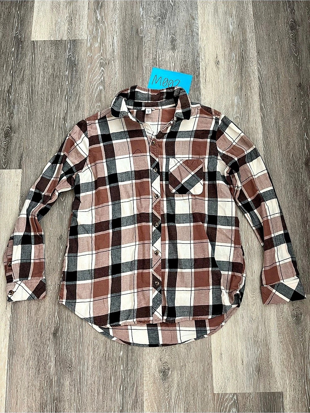 Sonoma Womens Flannel Button Down Shirt Size M Brown Cream Black Plaid Cotton